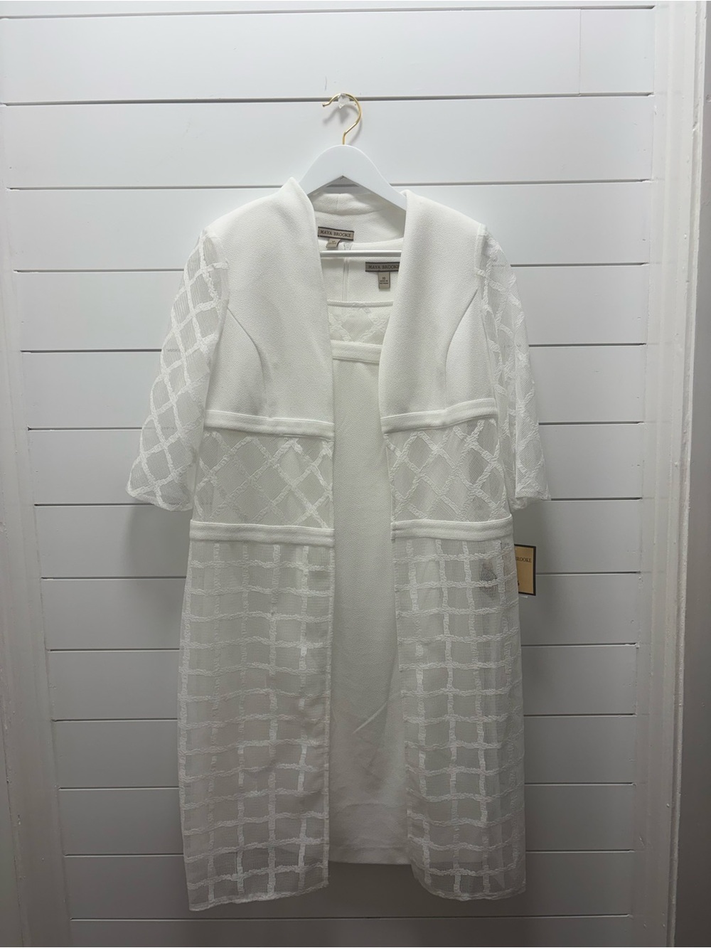 Maya Brooke White Sheer Grid Overlay Dress
